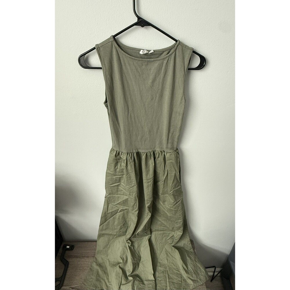 Gap Women's Size XS Fit & Flare Dress Ribbed Sleeveless Pockets Green Fashion